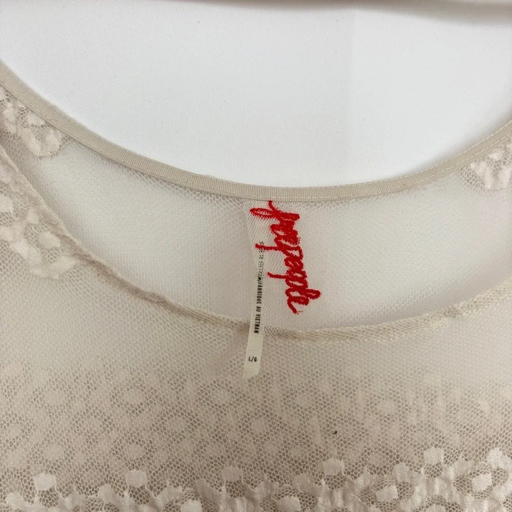 Free People Sheer Unconventional Lace Overlay Tunic Long Blouse Boho Dress Ivory